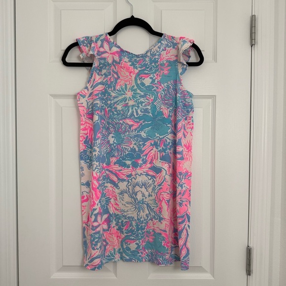 Lilly Pulitzer Ella Dress Blue Peri Viva La Lilly Vacation Tropical Girls XL - Picture 3 of 9